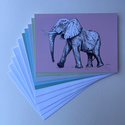 'Edward' Elephant Postcards - Pastel