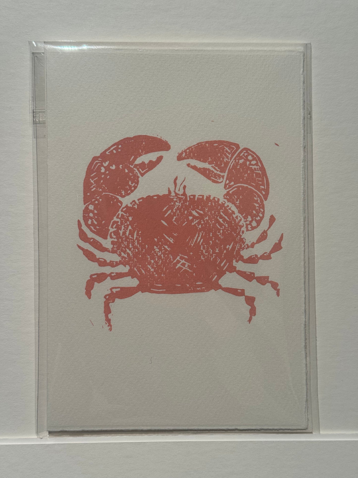 Crab Lino Print Greetings Card - Pink