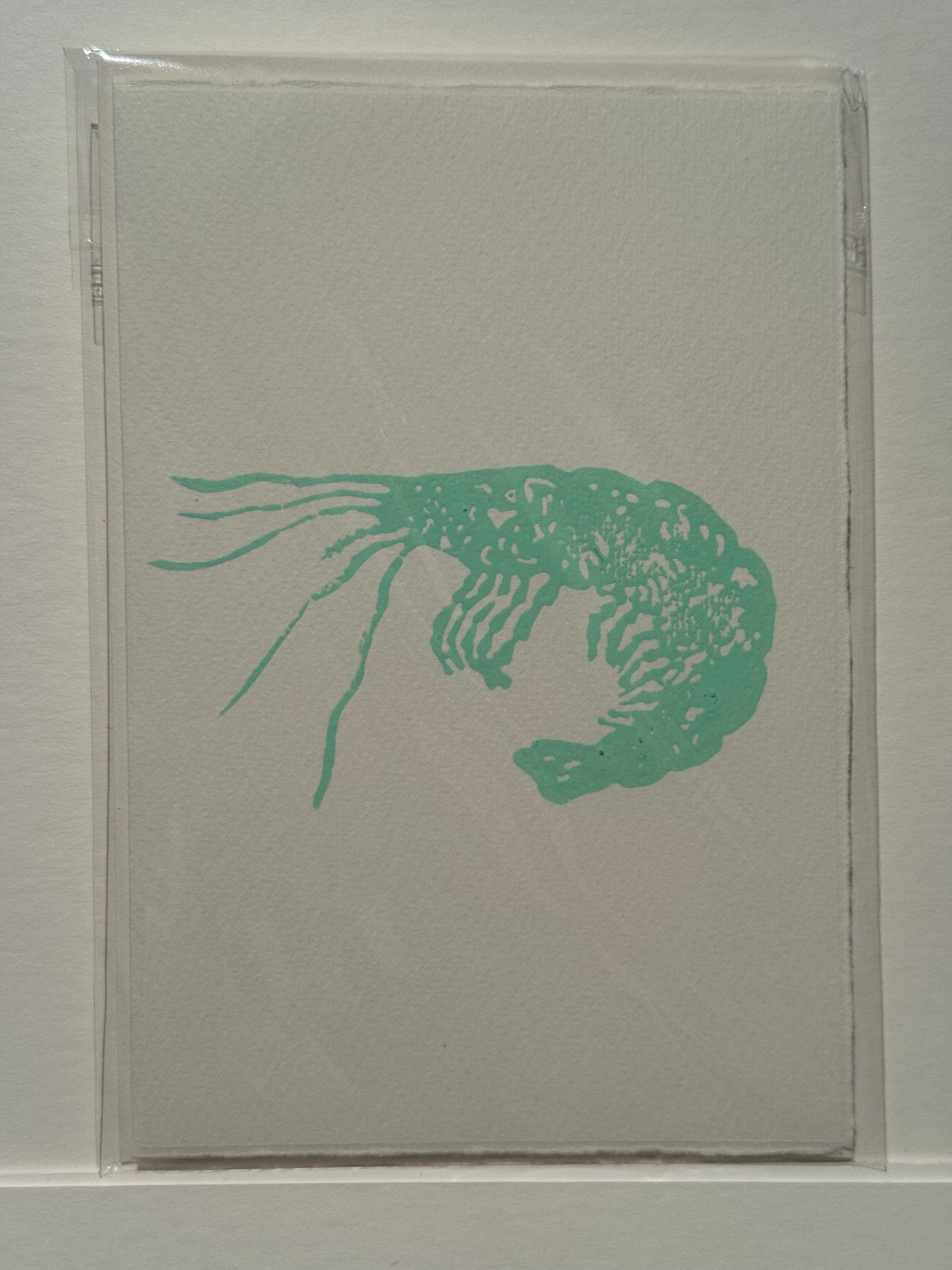 Prawn Lino Print Greetings Card - Green