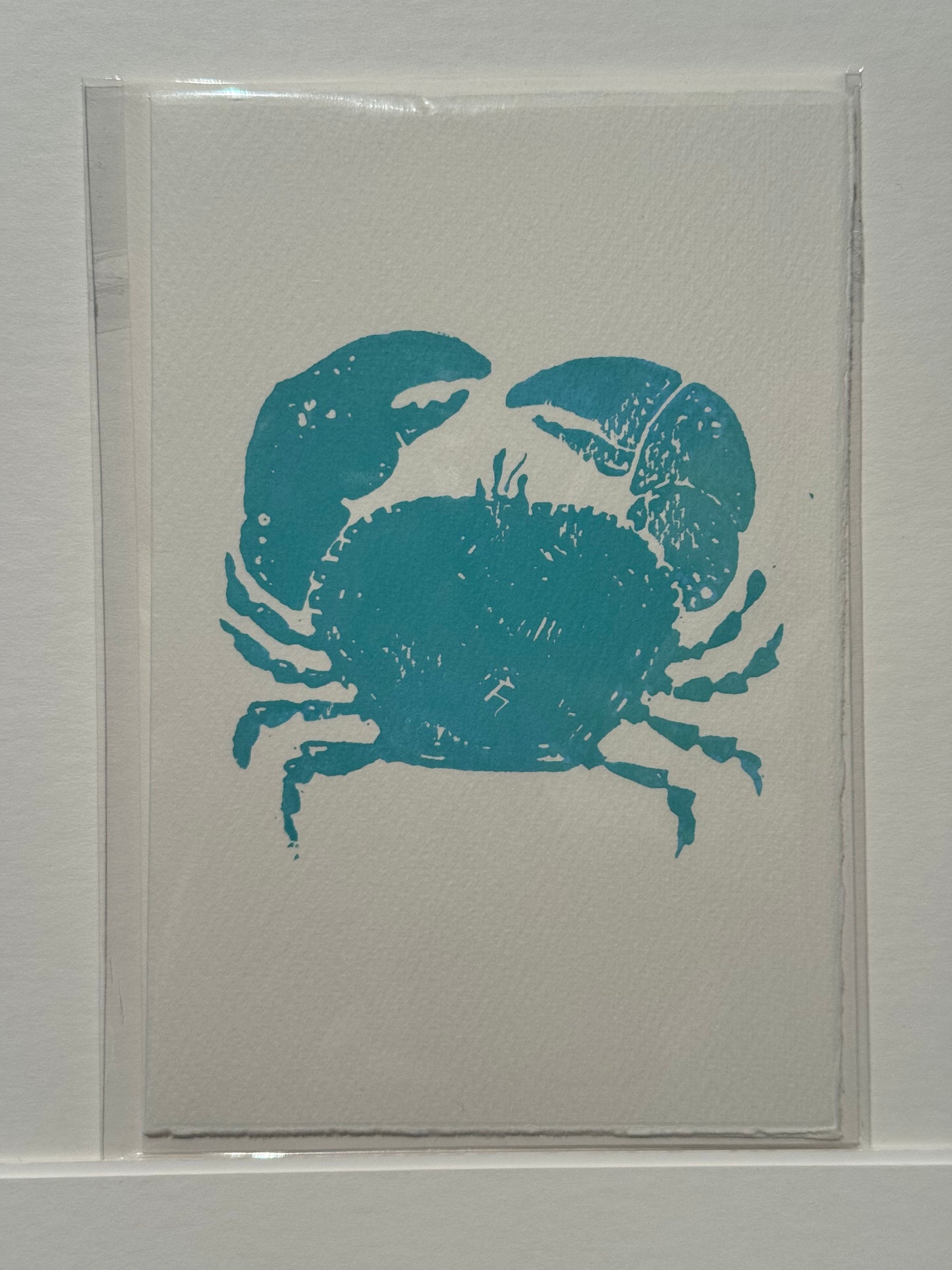 Crab Lino Print Greetings Card - Turquoise