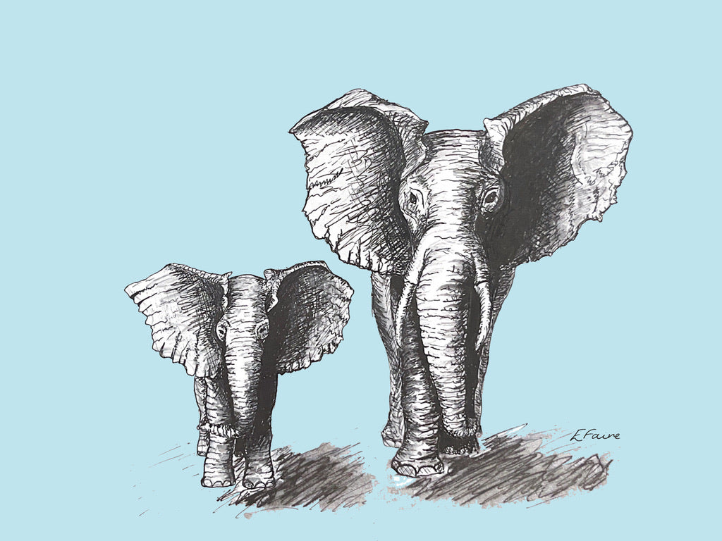 'Elmo and Edna' Elephant Postcards - Pastel