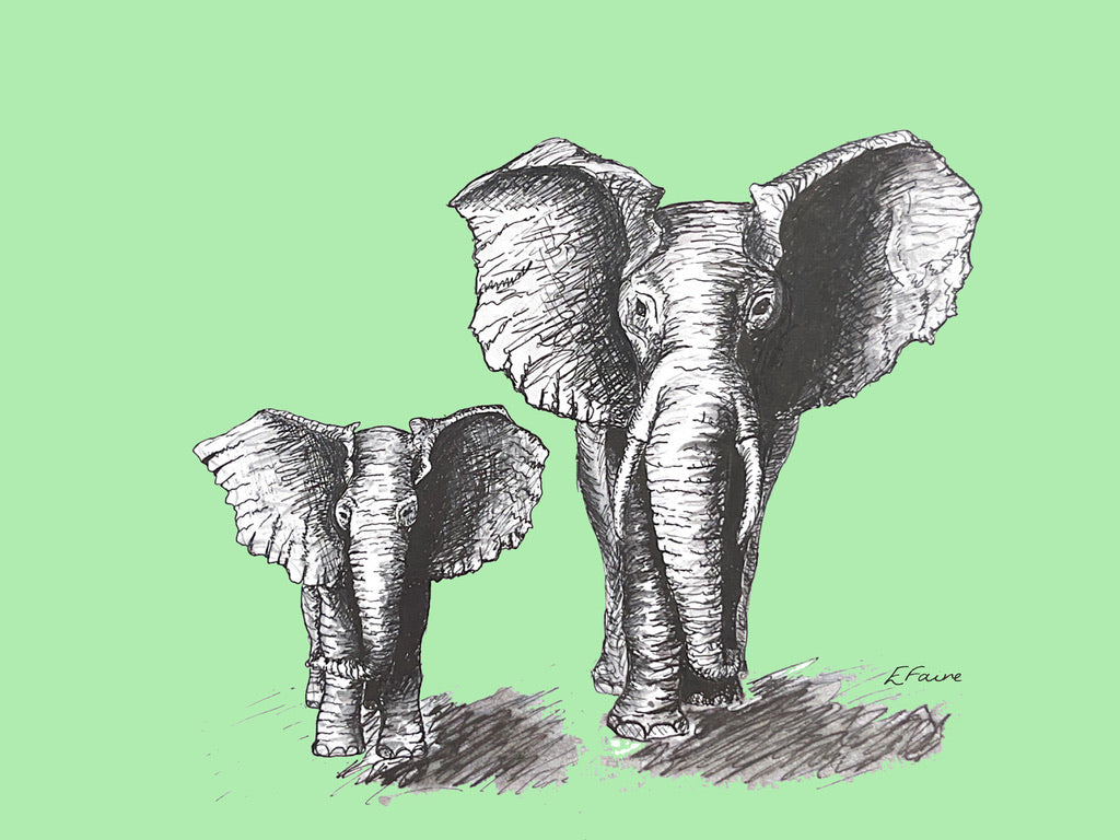 'Elmo and Edna' Elephant Postcards - Neon