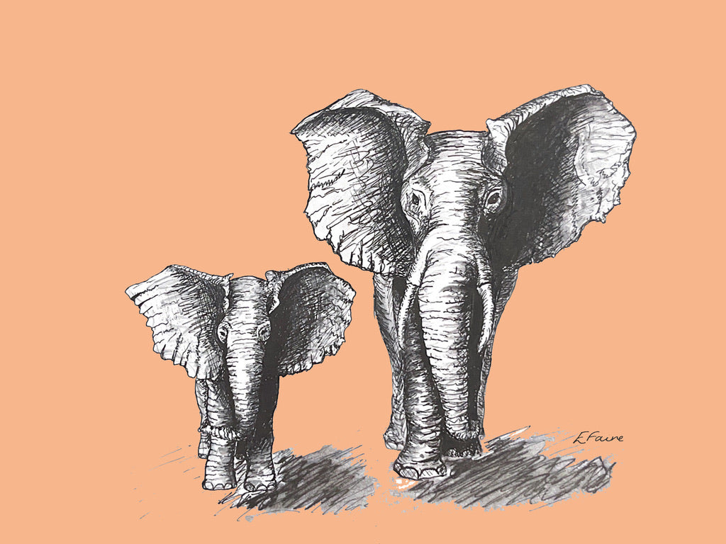 'Elmo and Edna' Elephant Postcards - Neon