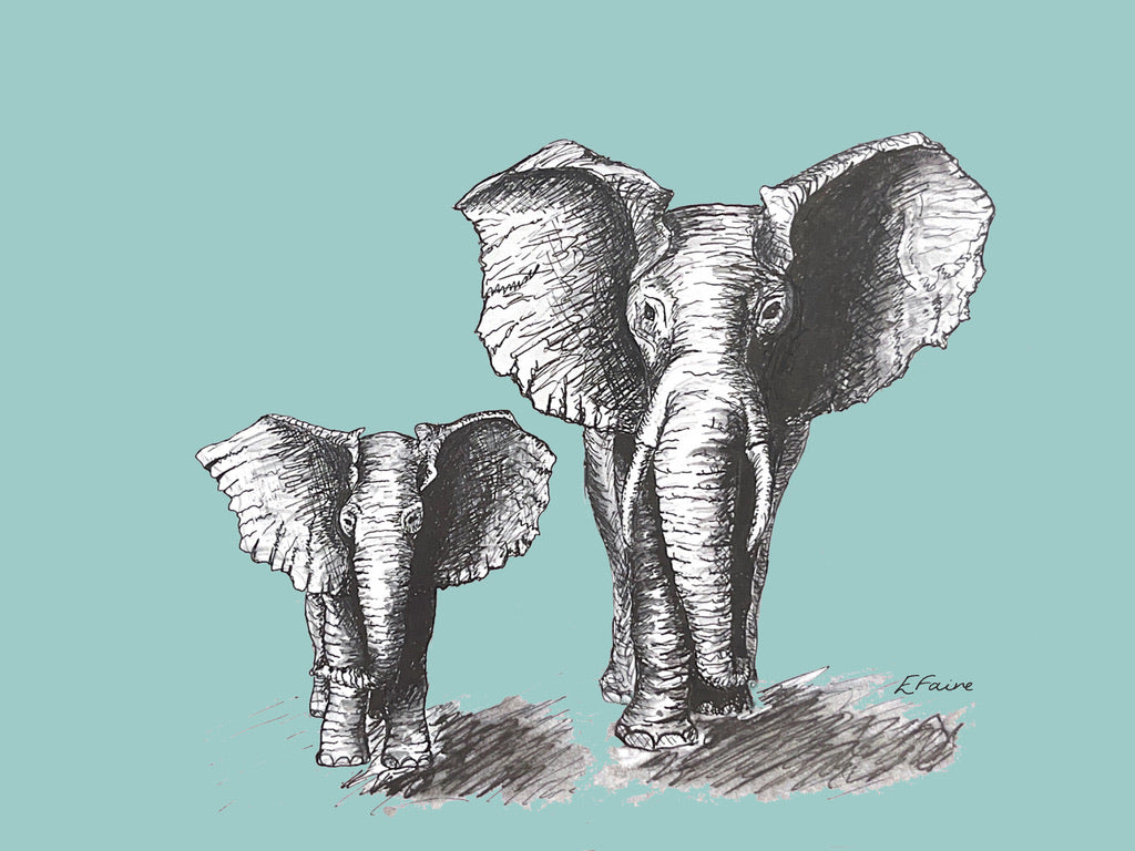 'Elmo and Edna' Elephant Postcards - Pastel