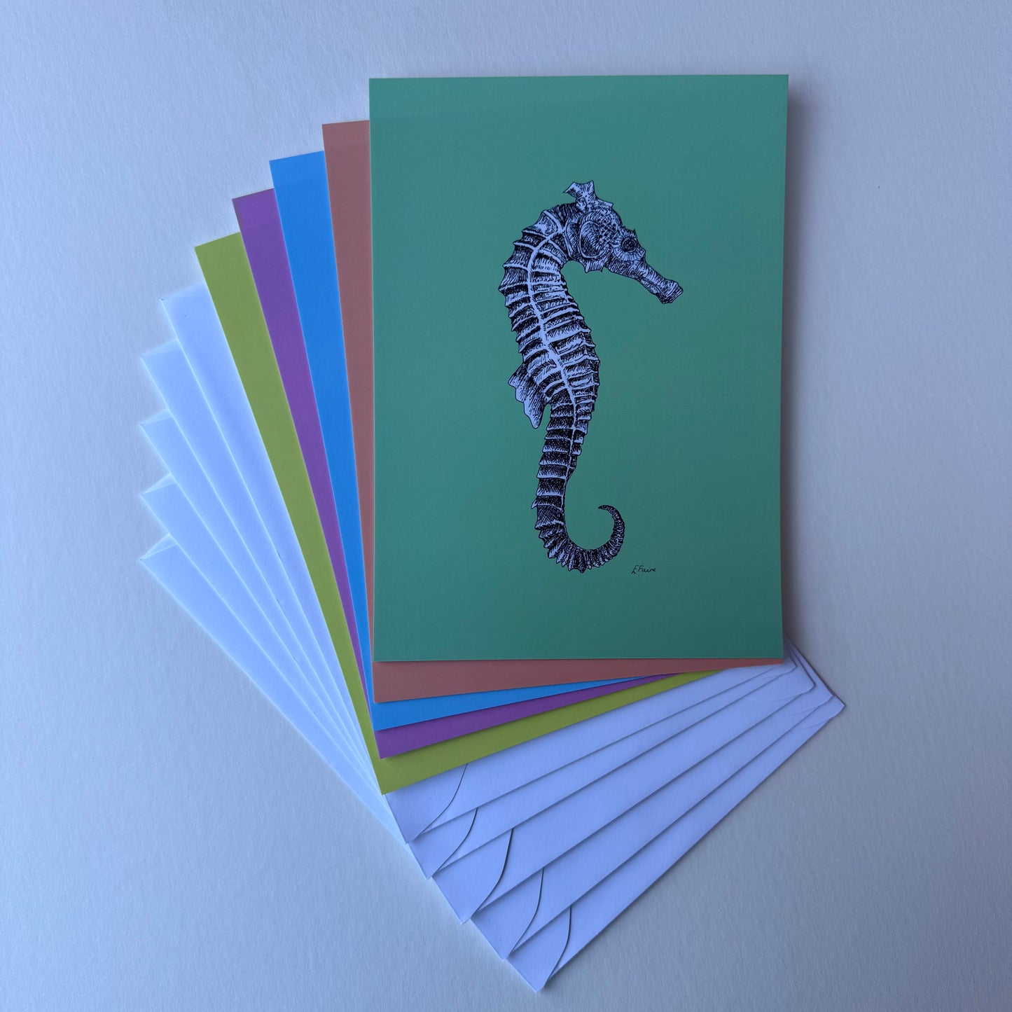 'Sebastian' Seahorse Postcards - Neon