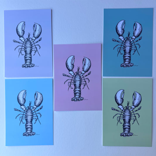 'Larry' Lobster Postcards - Pastel
