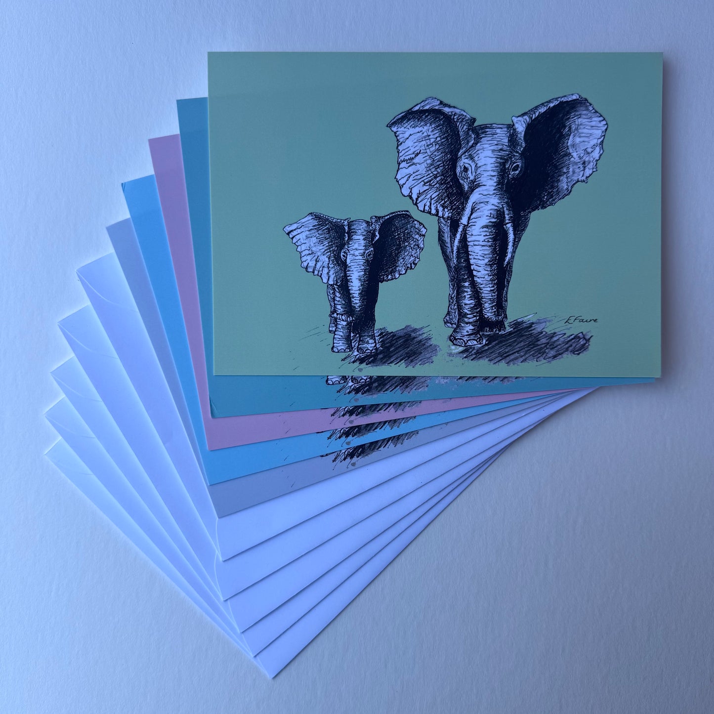 'Elmo and Edna' Elephant Postcards - Pastel
