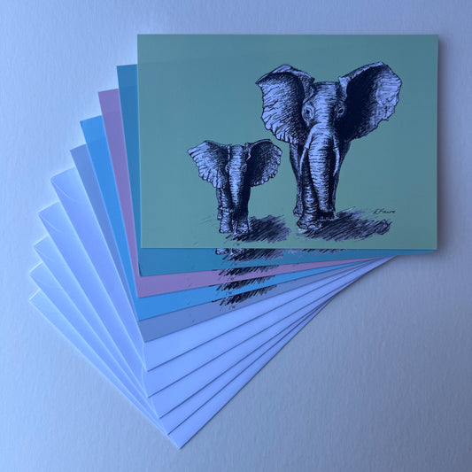 'Elmo and Edna' Elephant Postcards - Pastel