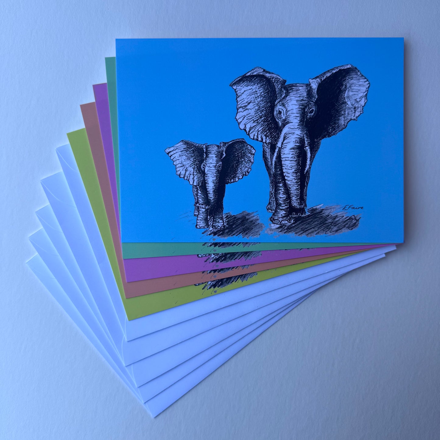 'Elmo and Edna' Elephant Postcards - Neon