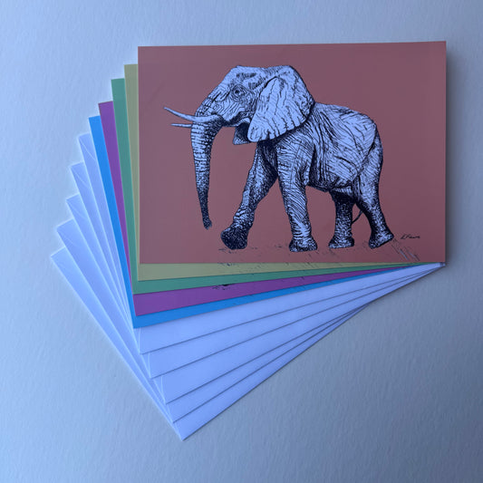 'Edward' Elephant Postcards - Neon