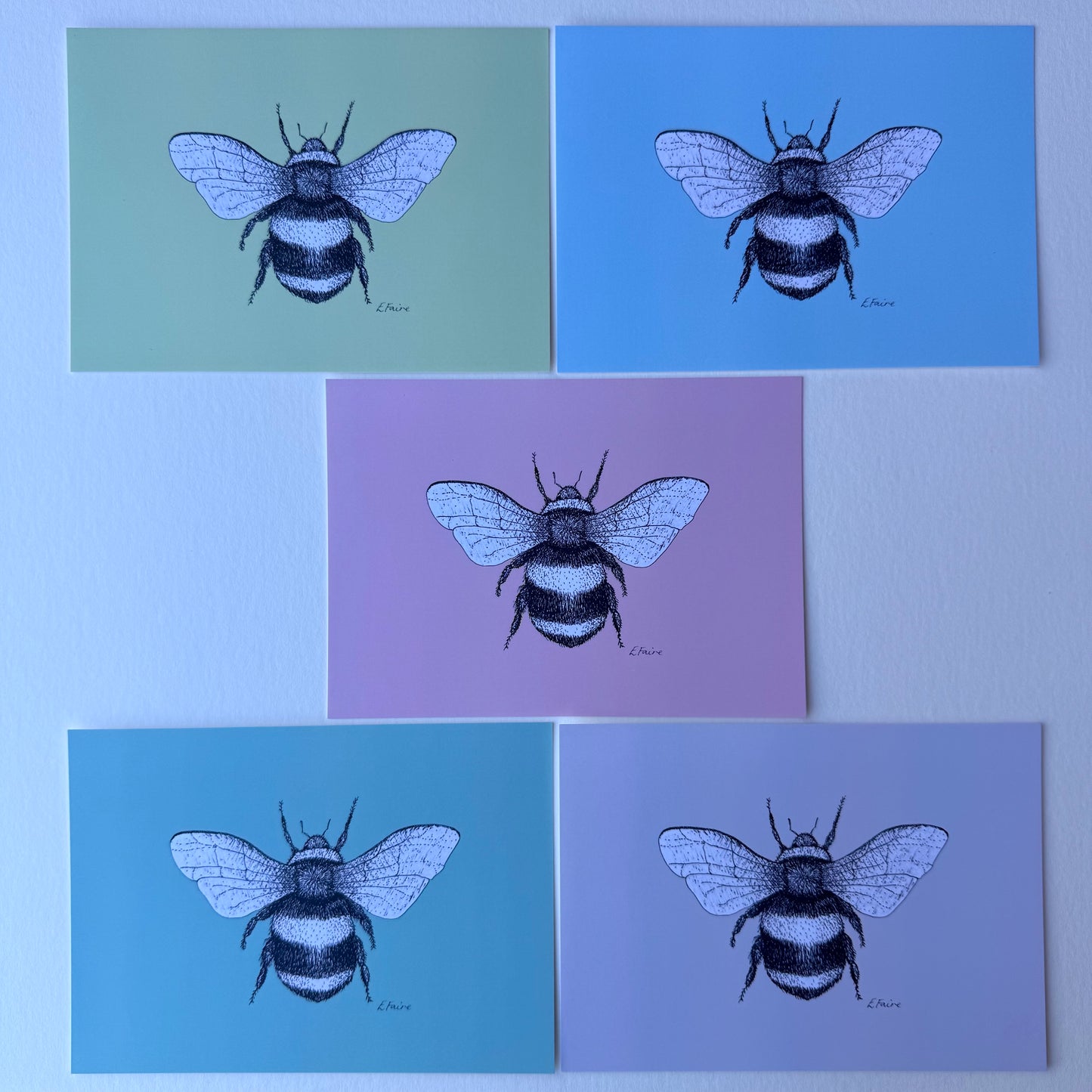 'Belinda' Bumblebee Postcards - Pastel