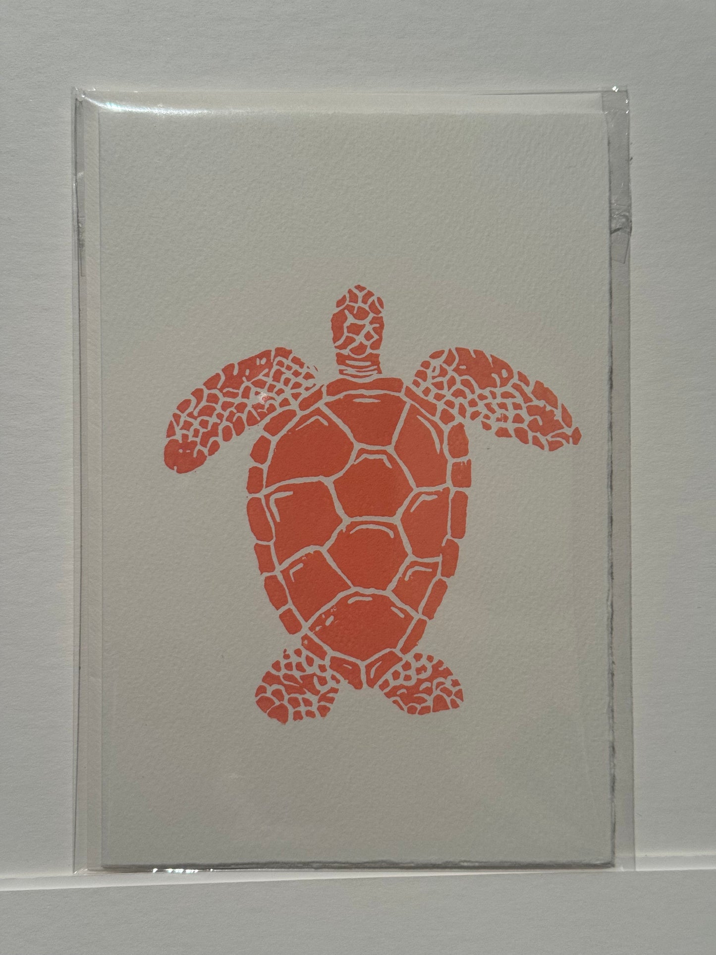 Turtle Lino Print Greetings Card - Orange