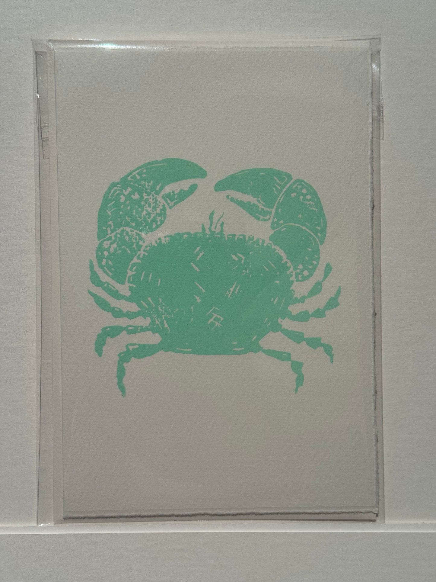 Crab Lino Print Greetings Card - Green