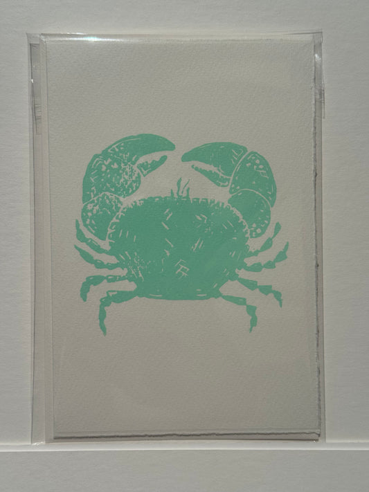 Crab Lino Print Greetings Card - Green