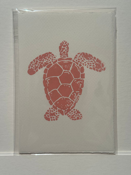 Turtle Lino Print Greetings Card - Pink