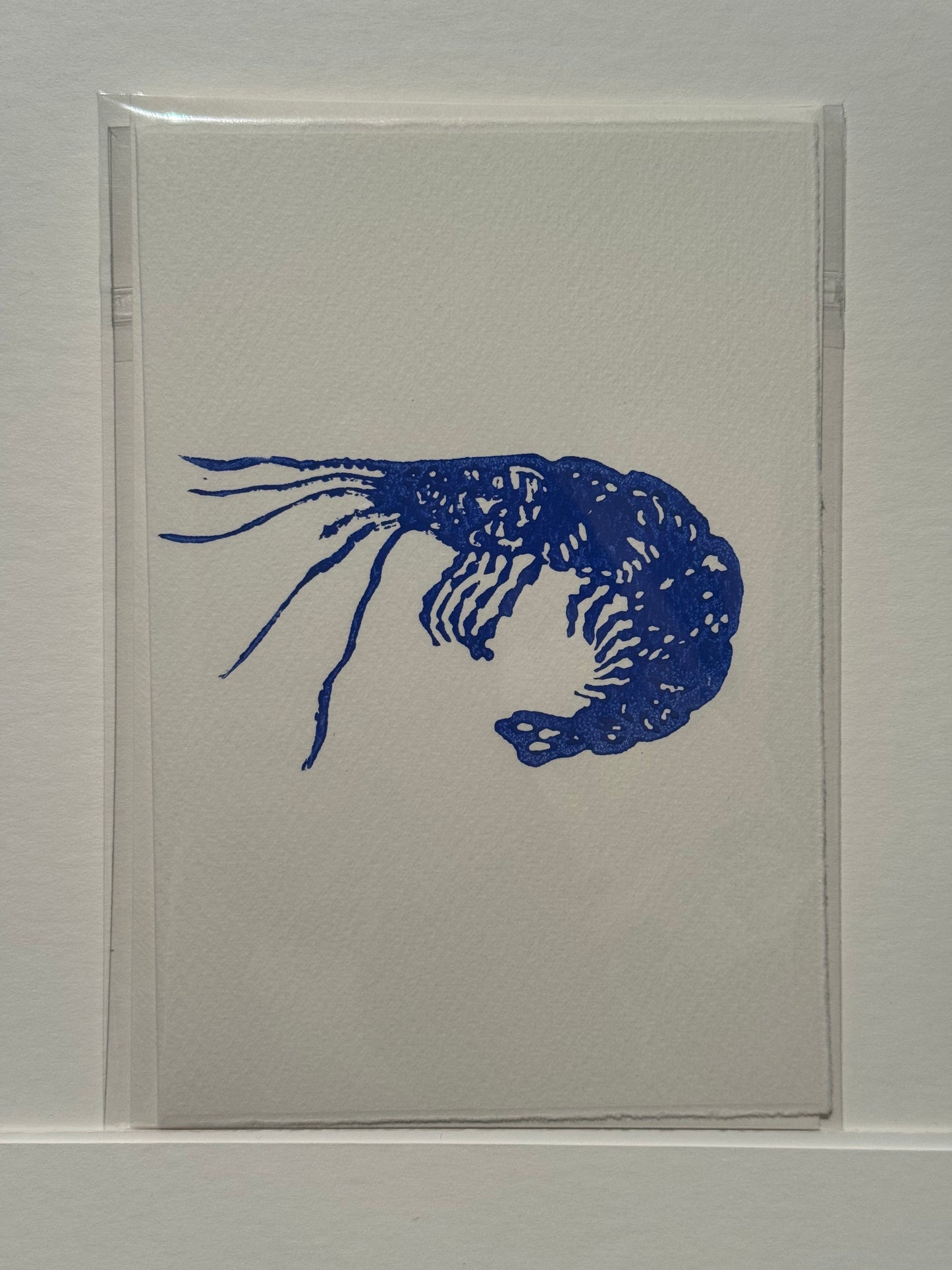 Prawn Lino Print Greetings Card - Royal Blue