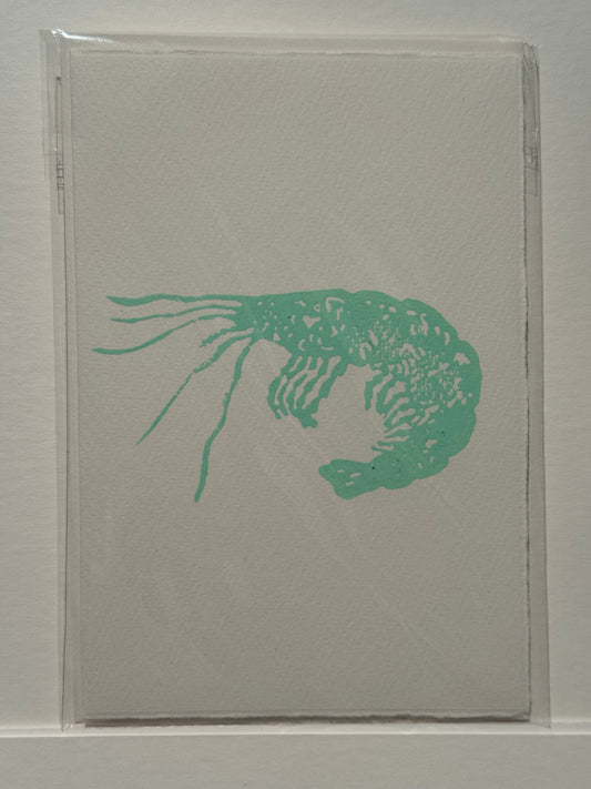 Prawn Lino Print Greetings Card - Green