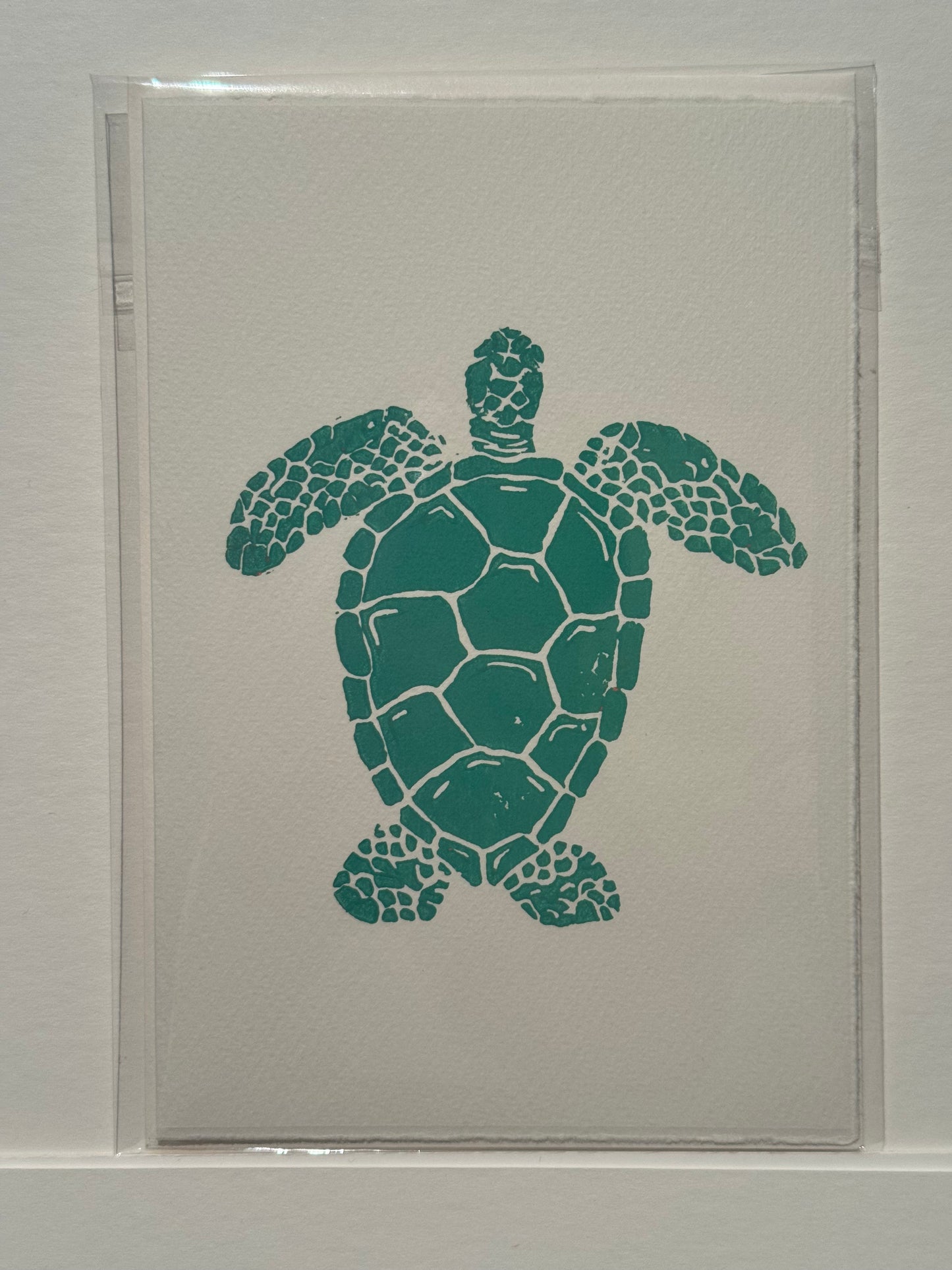 Turtle Lino Print Greetings Card - Green