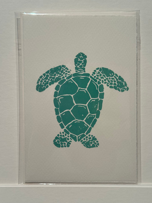 Turtle Lino Print Greetings Card - Green