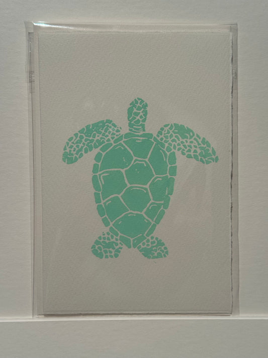Turtle Lino Print Greetings Card - Green
