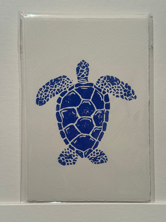 Turtle Lino Print Greetings Card - Navy Blue