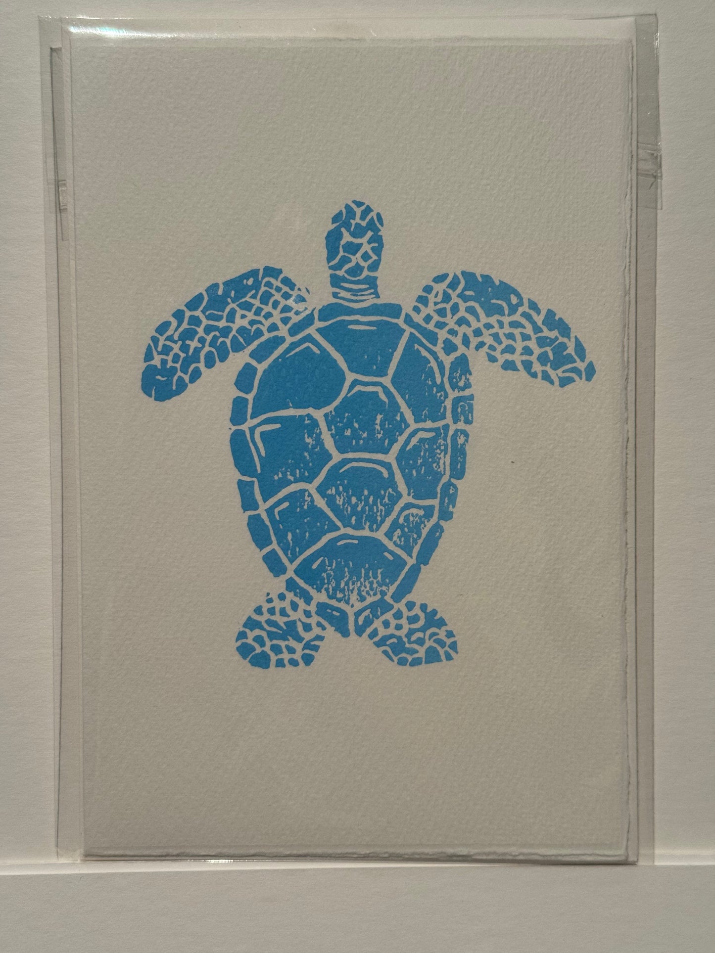 Turtle Lino Print Greetings Card - Blue