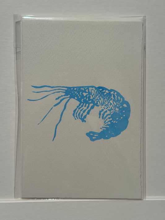 Prawn Lino Print Greetings Card - Blue