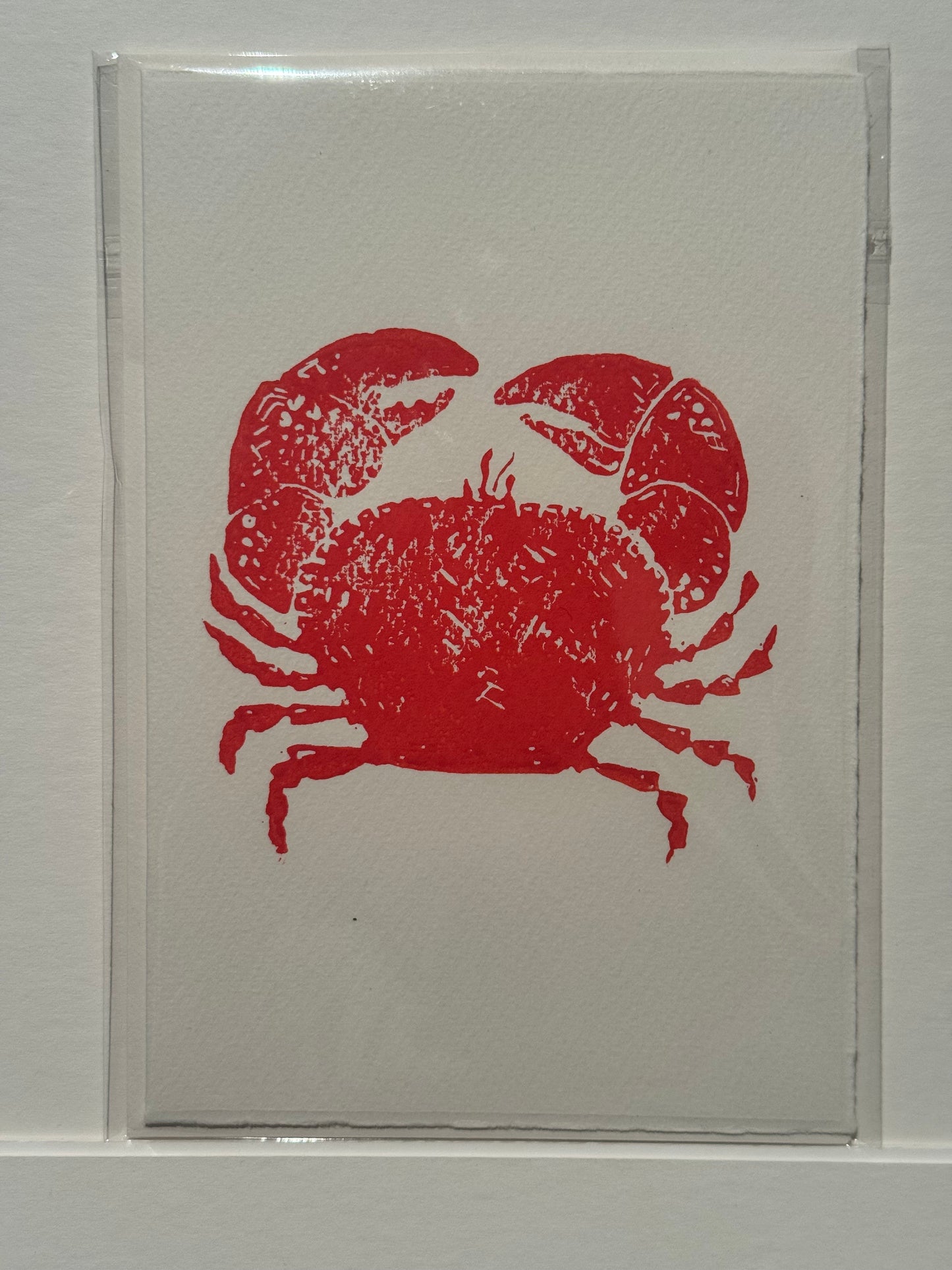Crab Lino Print Greetings Card - Red