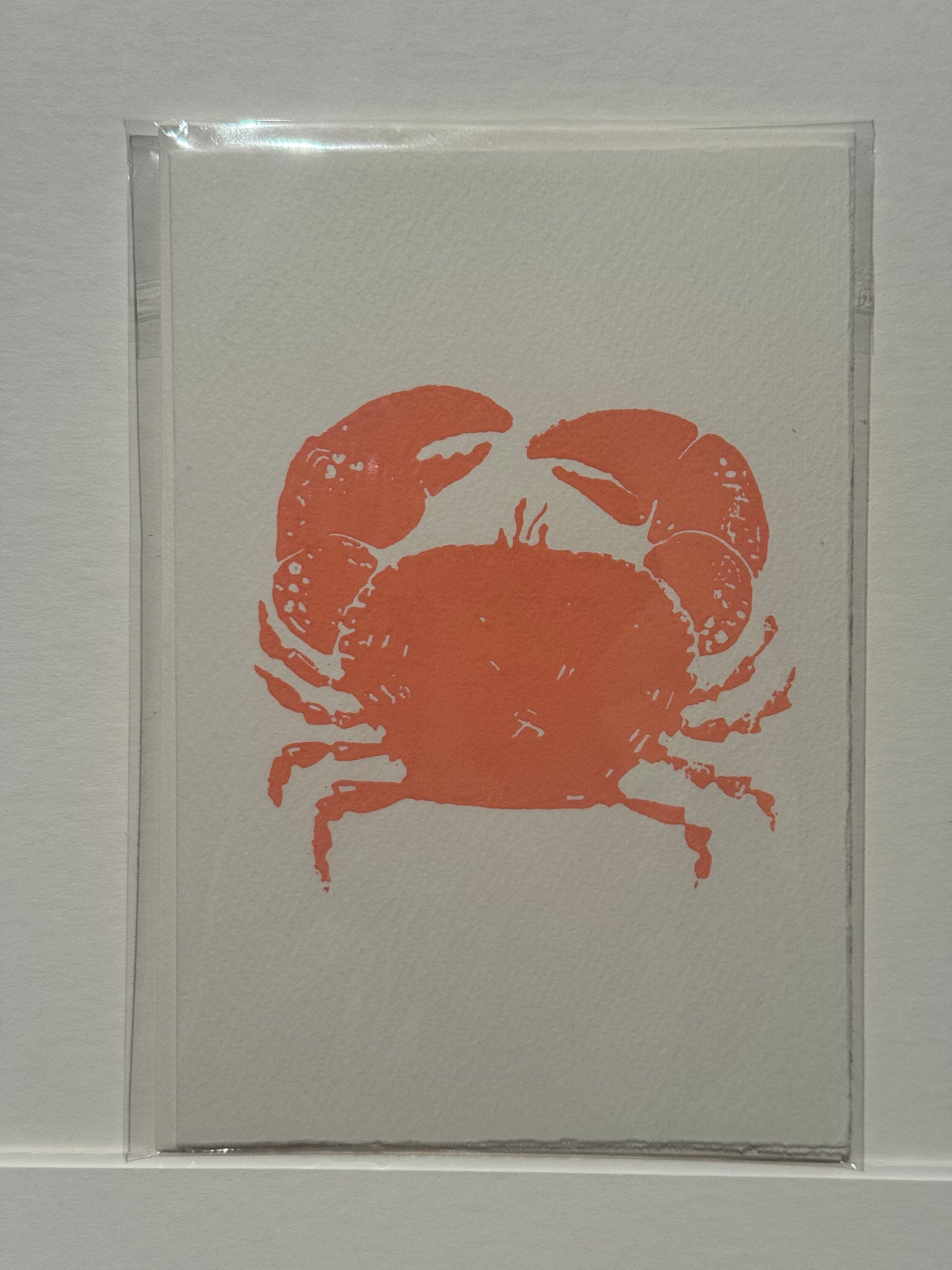 Crab Lino Print Greetings Card - Orange